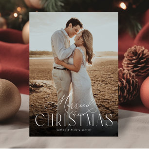 Elegant Married Christmas Newlywed Photo Overlay Holiday Card