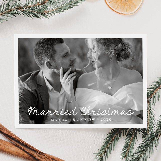 Elegant Married Christmas Script Photo Holiday Card (Creator Uploaded)