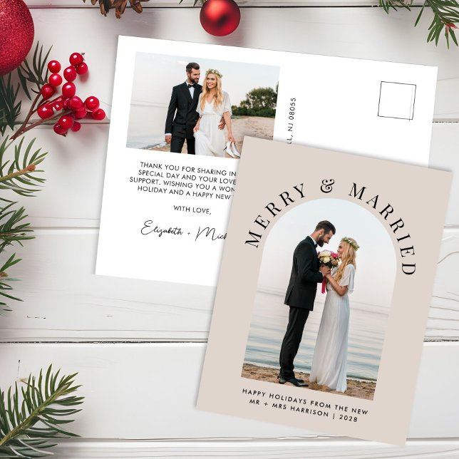 Elegant Married Merry Arch Photo Christmas Holiday Postcard (Creator Uploaded)