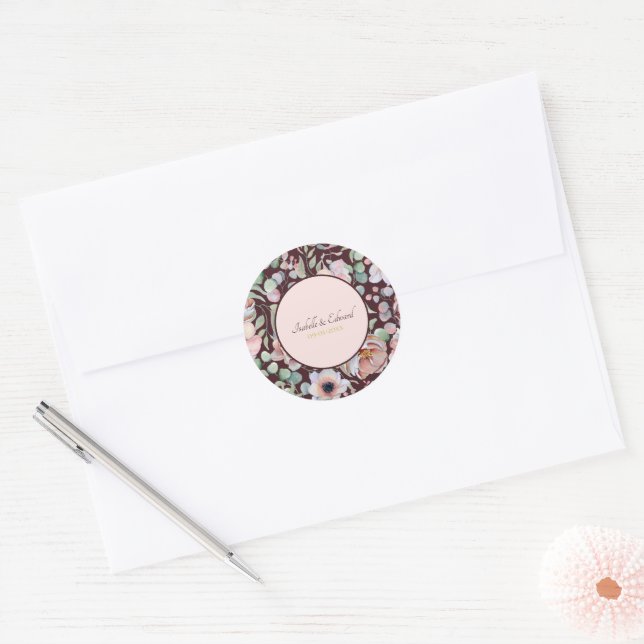 Elegant Marsala Blush Anemone Flowers Wedding Classic Round Sticker (Envelope)