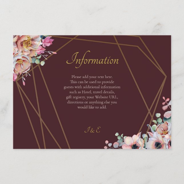 Elegant Marsala Blush Anemone Flowers Wedding Enclosure Card (Front)
