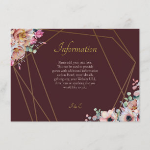 Elegant Marsala Blush Anemone Flowers Wedding Enclosure Card