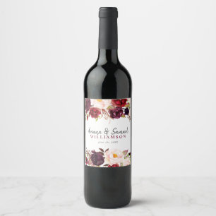 Elegant Marsala Blush floral Wedding Wine Label