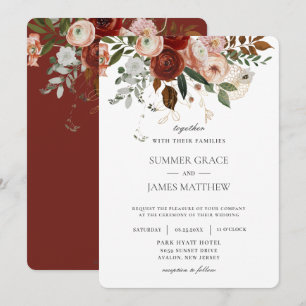Elegant Marsala Burgundy Blush Ivory Wedding Invitation