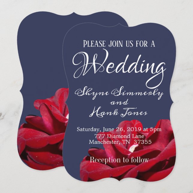 Elegant Marsala Burgundy Floral Navy Blue Wedding Invitation (Front/Back)