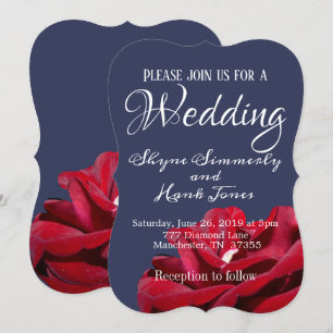 Elegant Marsala Burgundy Floral Navy Blue Wedding Invitation