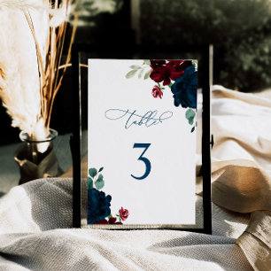 Elegant Marsala & Navy Flowers Table 3 Wedding Number