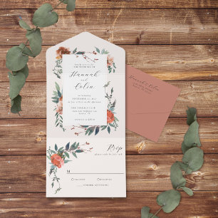 Elegant Marsala Peach Botanical Garden All In One Invitation