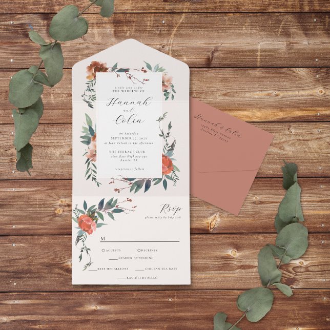 Elegant Marsala Peach Botanical Garden All In One Invitation (Creator Uploaded)