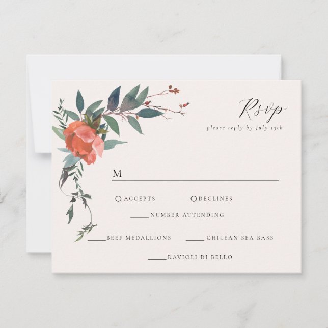 Elegant Marsala Peach Botanical Garden RSVP Card (Front)