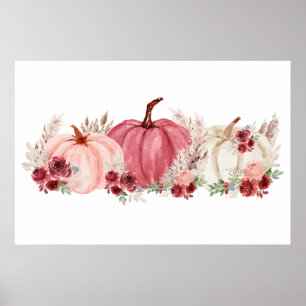 Elegant Marsala Pink Burgundy Fall Pumpkins Poster