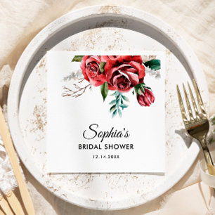 Elegant Marsala Red Rose Rustic Bridal Shower Napkin