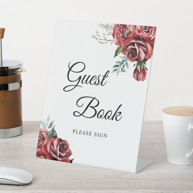 Elegant Marsala Red Rose Rustic  Guest Book Sign (In SItu)
