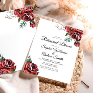 Elegant Marsala Red Rose Rustic  Wedding Diner Invitation