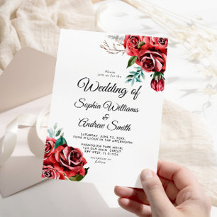 Elegant Marsala Red Rose Rustic Wedding Invitation