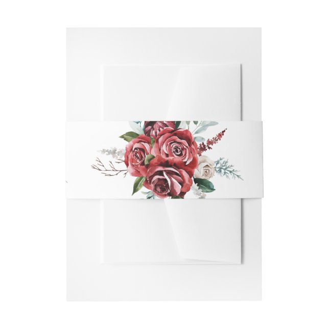 Elegant Marsala Red Rose Rustic Wedding Invitation Belly Band (Front Example)