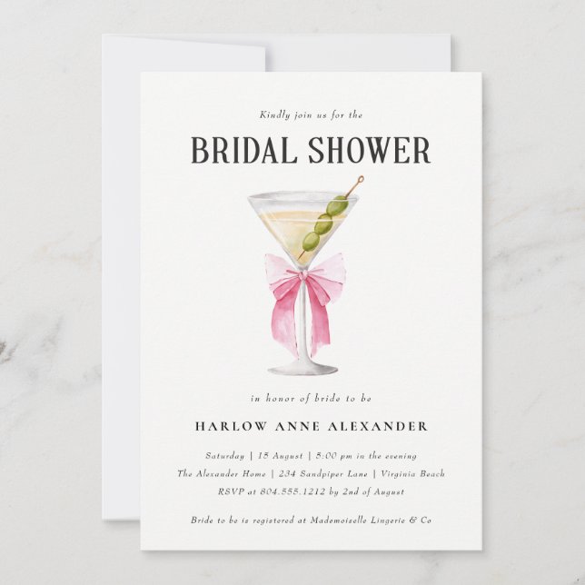 Elegant Martini Cocktail Bridal Shower Invitation (Front)