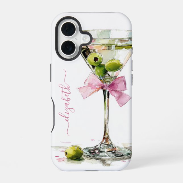 Elegant Martini Monogrammed iPhone 16 Case (Back)