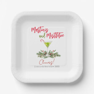 Elegant Martinis and Mistletoe Christmas Cocktail Paper Plate