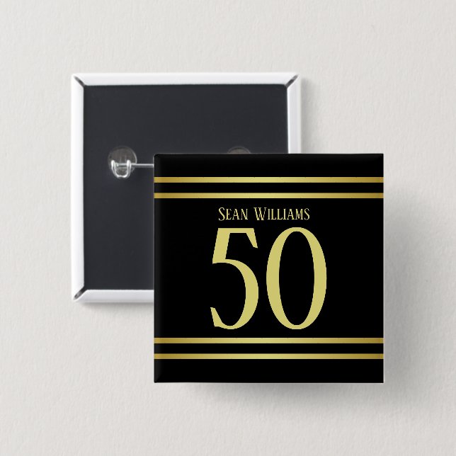 Elegant Masculine Gold & Black Birthday 15 Cm Square Badge (Front & Back)