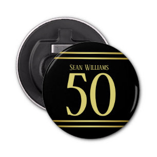 Elegant Masculine Gold & Black Birthday Bottle Opener