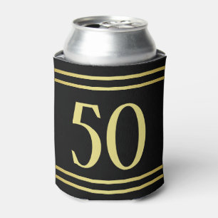 Elegant Masculine Gold & Black Birthday Can Cooler