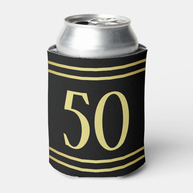 Elegant Masculine Gold & Black Birthday Can Cooler (Can Front)