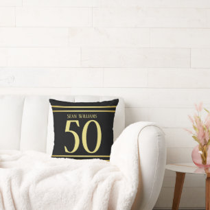 Elegant Masculine Gold & Black Birthday Cushion