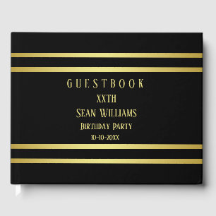 Elegant Masculine Gold & Black Birthday Guest Book