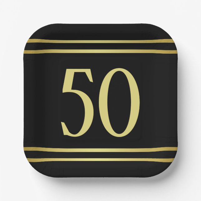 Elegant Masculine Gold & Black Birthday Paper Plate (Front)