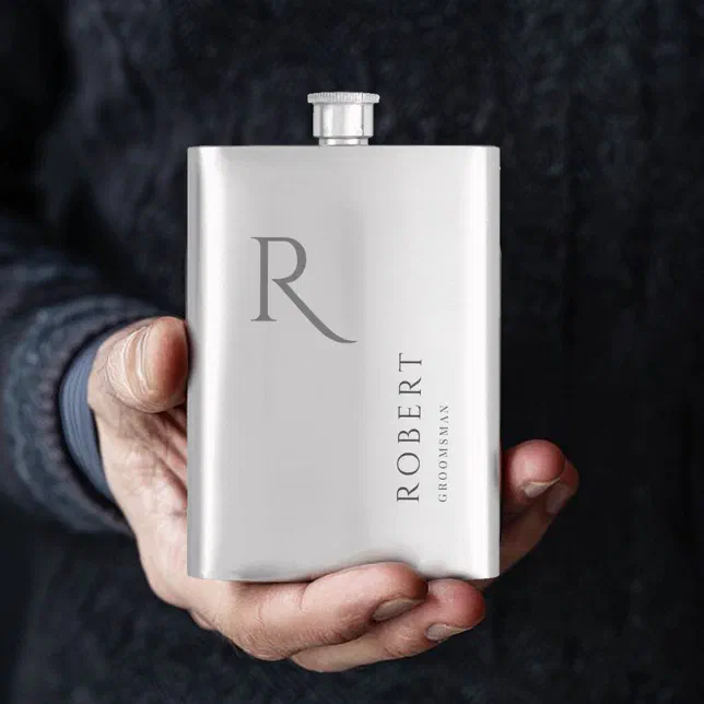 Elegant Masculine Monogram Groomsmen Gift Flask | Zazzle