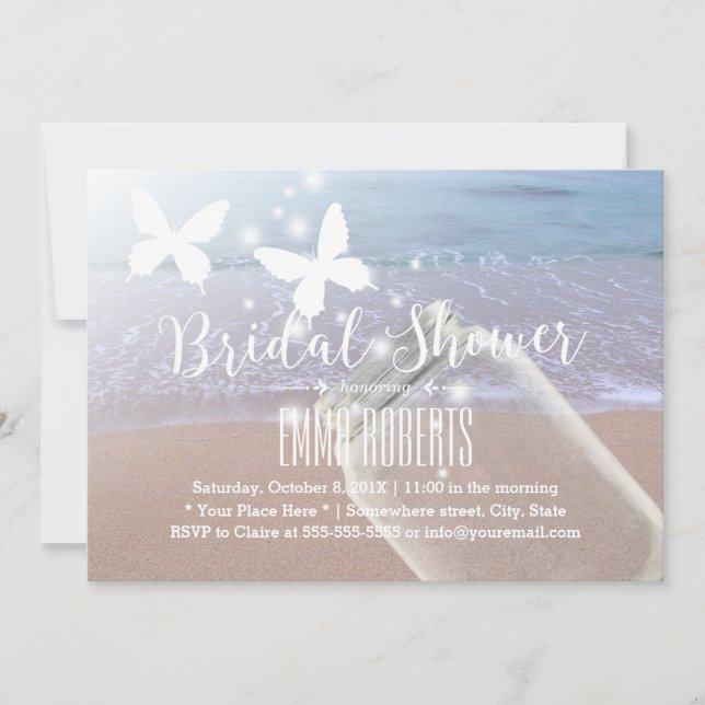 Elegant Mason Jar & Butterfly Beach Bridal Shower Invitation (Front)