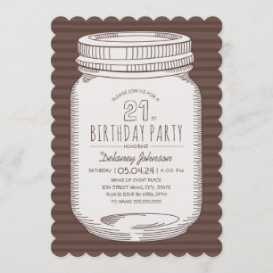 Elegant Mason Jar Rustic 21st Birthday Party Invitation
