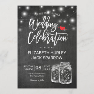 Elegant Mason Jar String Light Wedding Celebration Invitation