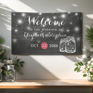 Elegant Mason & Jar String Lights Wedding Welcome Banner