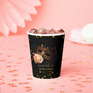 Elegant Masquerade and White Rose Paper Cups