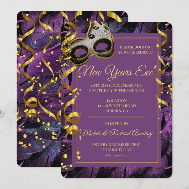 Elegant Masquerade Ball Invitation (Front/Back)