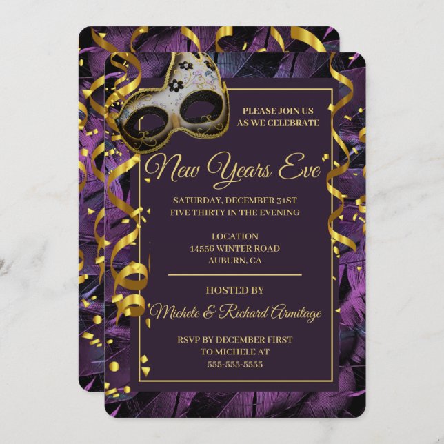 Elegant Masquerade Ball Invitation (Front/Back)