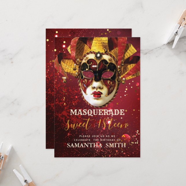 Elegant Masquerade Invitation (Front/Back In Situ)