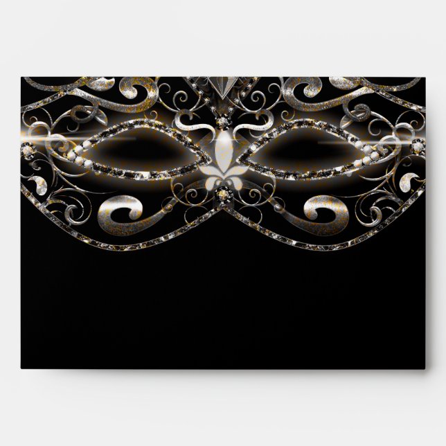 Elegant Masquerade Mardi Gras Black Envelope (Front)