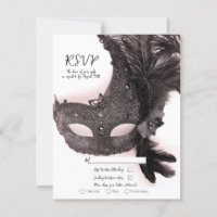Elegant Masquerade Mask Blush Pink Wedding RSVP