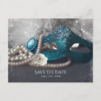 Elegant Masquerade Mask & Pearls Save the Date