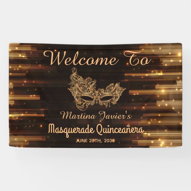 Elegant Masquerade Quinceañera 15th Birthday Banner (Horizontal)