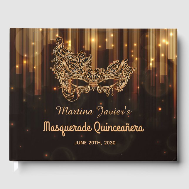Elegant Masquerade Quinceañera 15th Birthday Guest Book (Front)