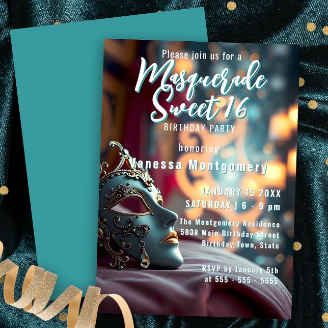 Elegant Masquerade Sweet 16 Celebration Invitation (Creator Uploaded)