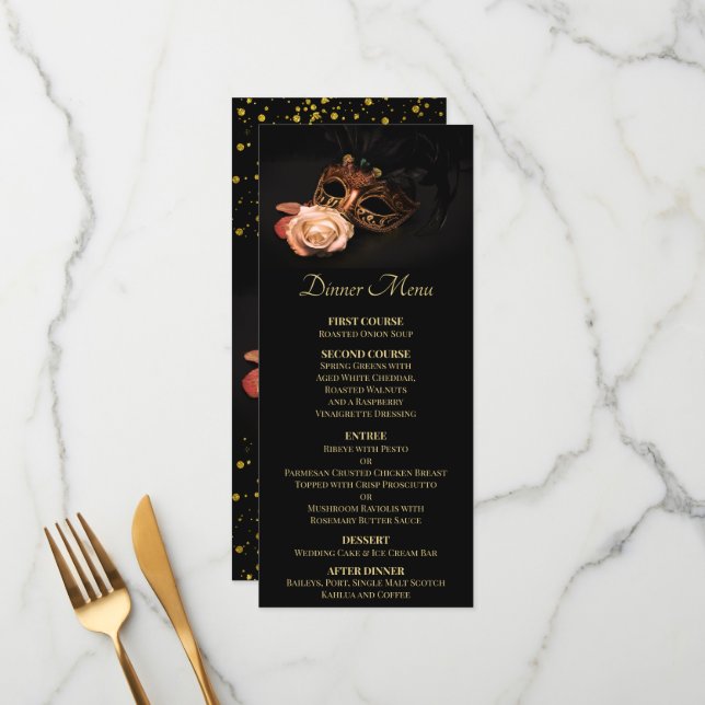 Elegant Masquerade with White Rose Menu (Front/Back In Situ)