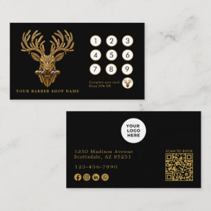 Elegant Master Barber Shop Gold Stag Hair Stylist Loyalty Card