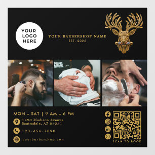 Elegant Master Barber Shop Gold Stag Qr Code Logo Window Cling