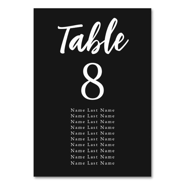 Elegant Matte Black and White Seating Assignment Table Number (Front)