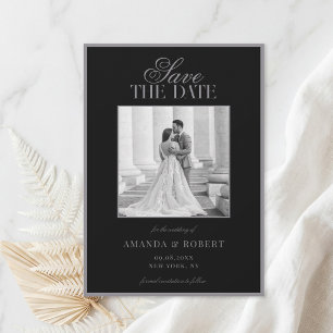 Elegant Matte Black Old Money Photo Wedding Save The Date